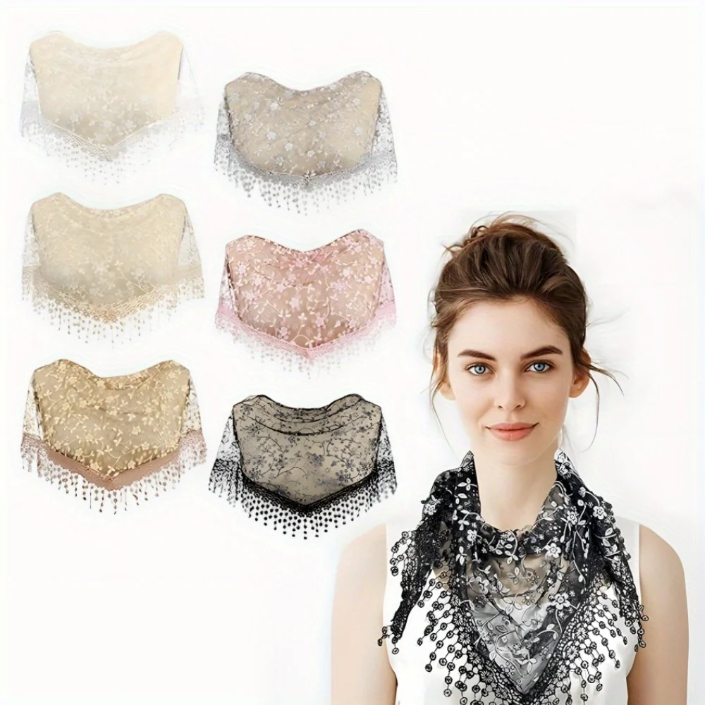 

6 Pieces Catholic Lace Mantilla Veil Floral Knit Breathable Hand Washable Church Headscarf for Women Mass Worship