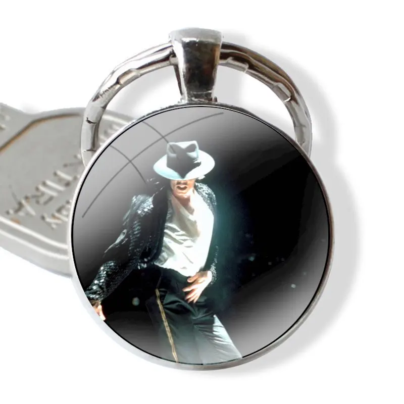 Michael Jackson Dance King Keychain Handmade Glass Cabochon Key Ring Holder Pendant Key Chains