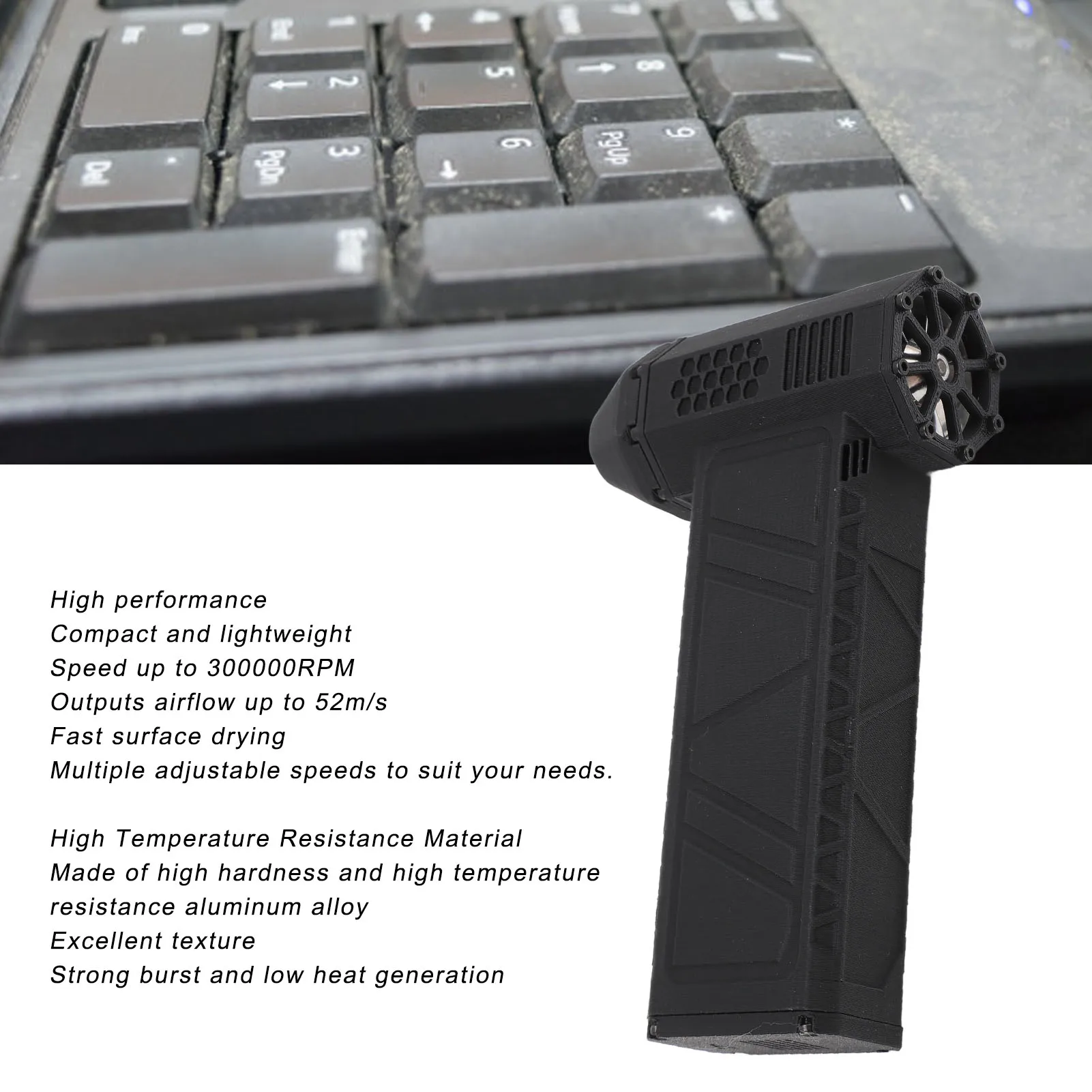 Electric Jet Duster 300000RPM Portable Heat Resistant Type C Fast Charging Speed Adjustable Jet Blower for Keyboard