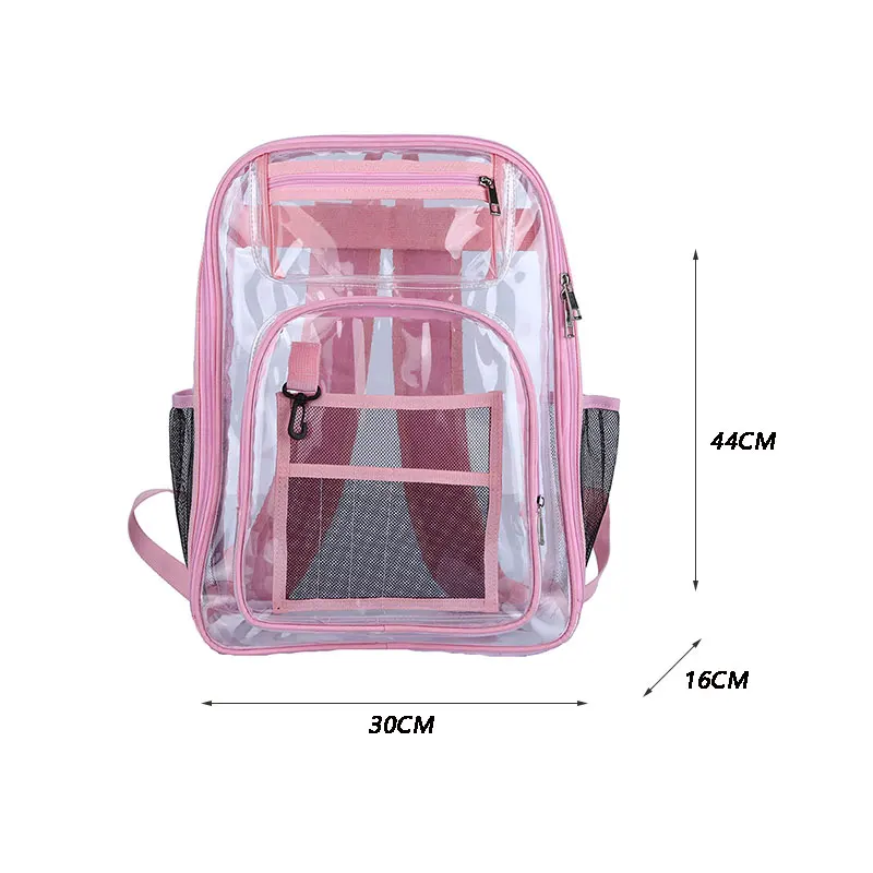 Mochila impermeável transparente de grande capacidade, bolsa de escola plástica para meninas, sólido claro, moda masculina