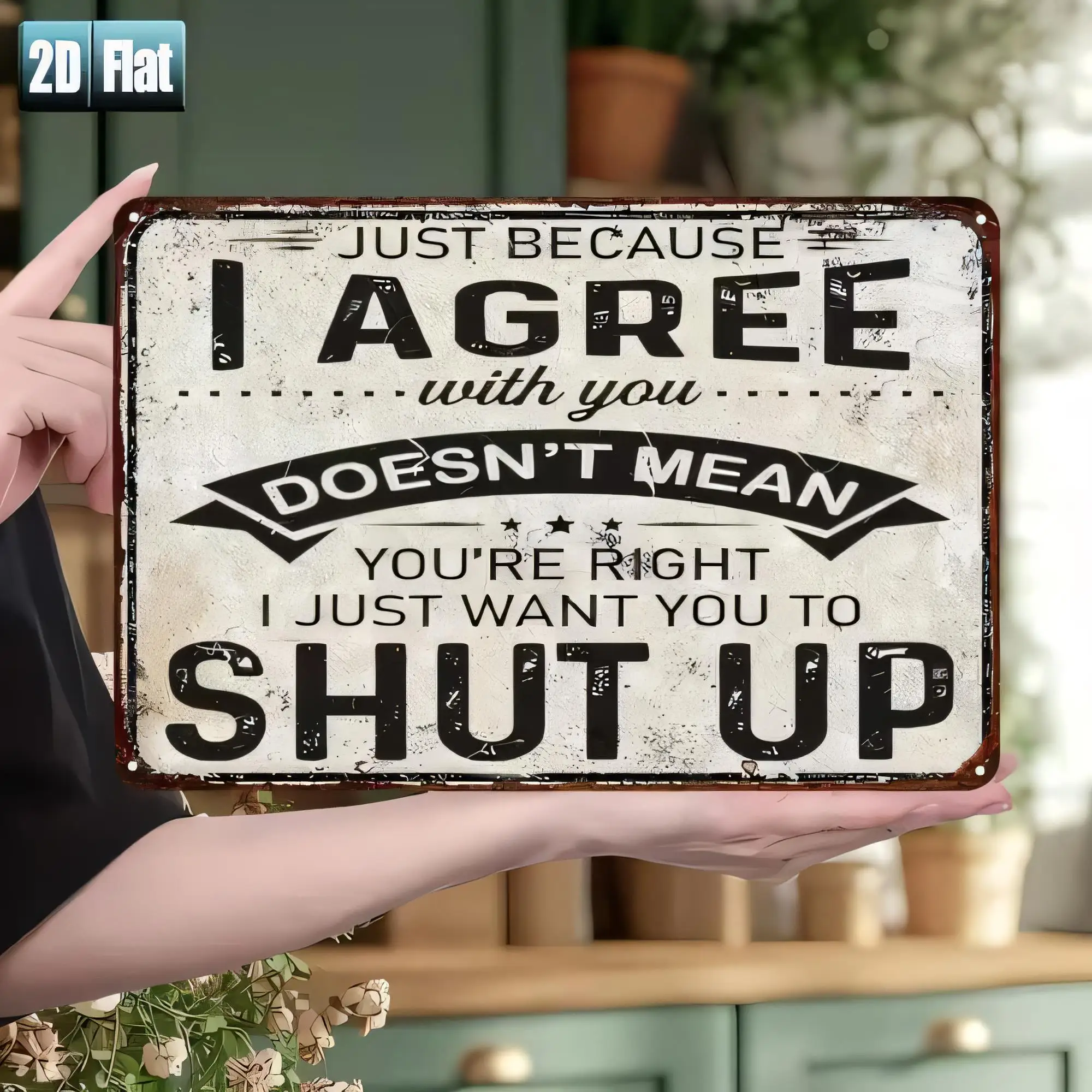 Tin Sign Just Because I Agree With You Doesn’t Mean You’re Right Funny Quote Vintage Metal Wall Decor Home Office Bar Pub Gift