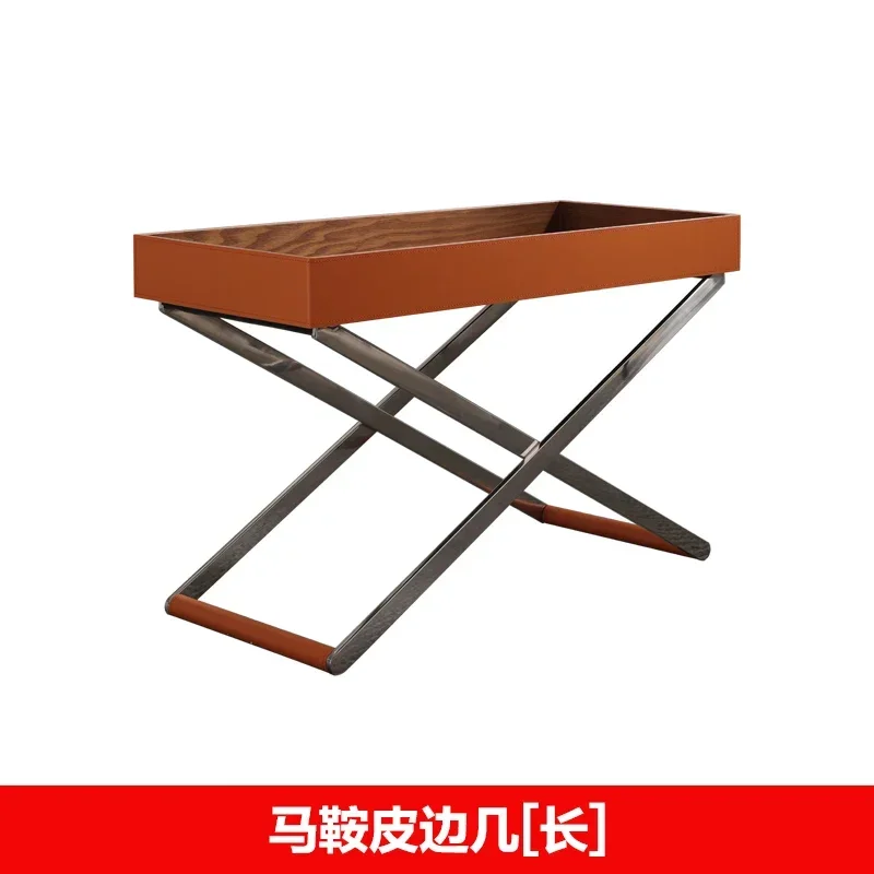 Saddle leather Italian rack personalized edge few high-end light luxury bedroom bedside table corner few villa living room