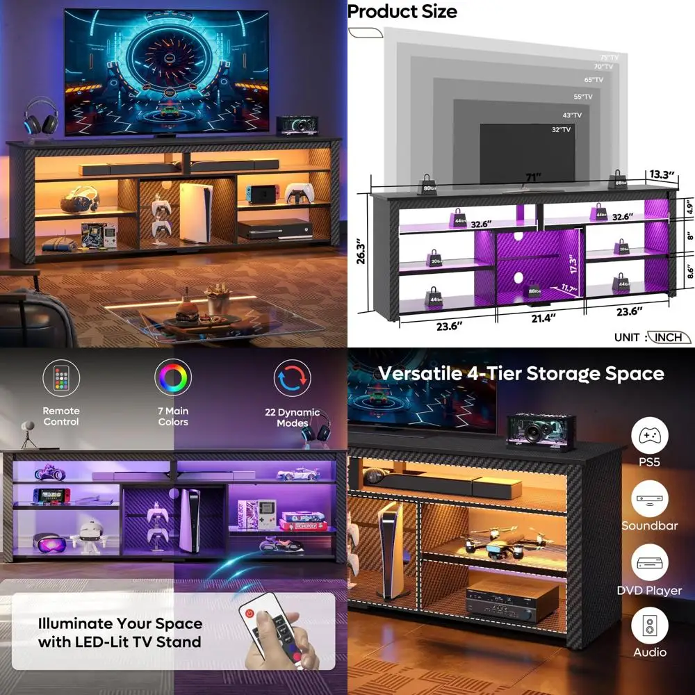 وحدة تحكم تلفزيون عصرية للألعاب مع مساحة تخزين لـ PS5، ومركز ترفيه LED مقاس 75 بوصة، وحامل تلفزيون طويل لغرفة المعيشة #1