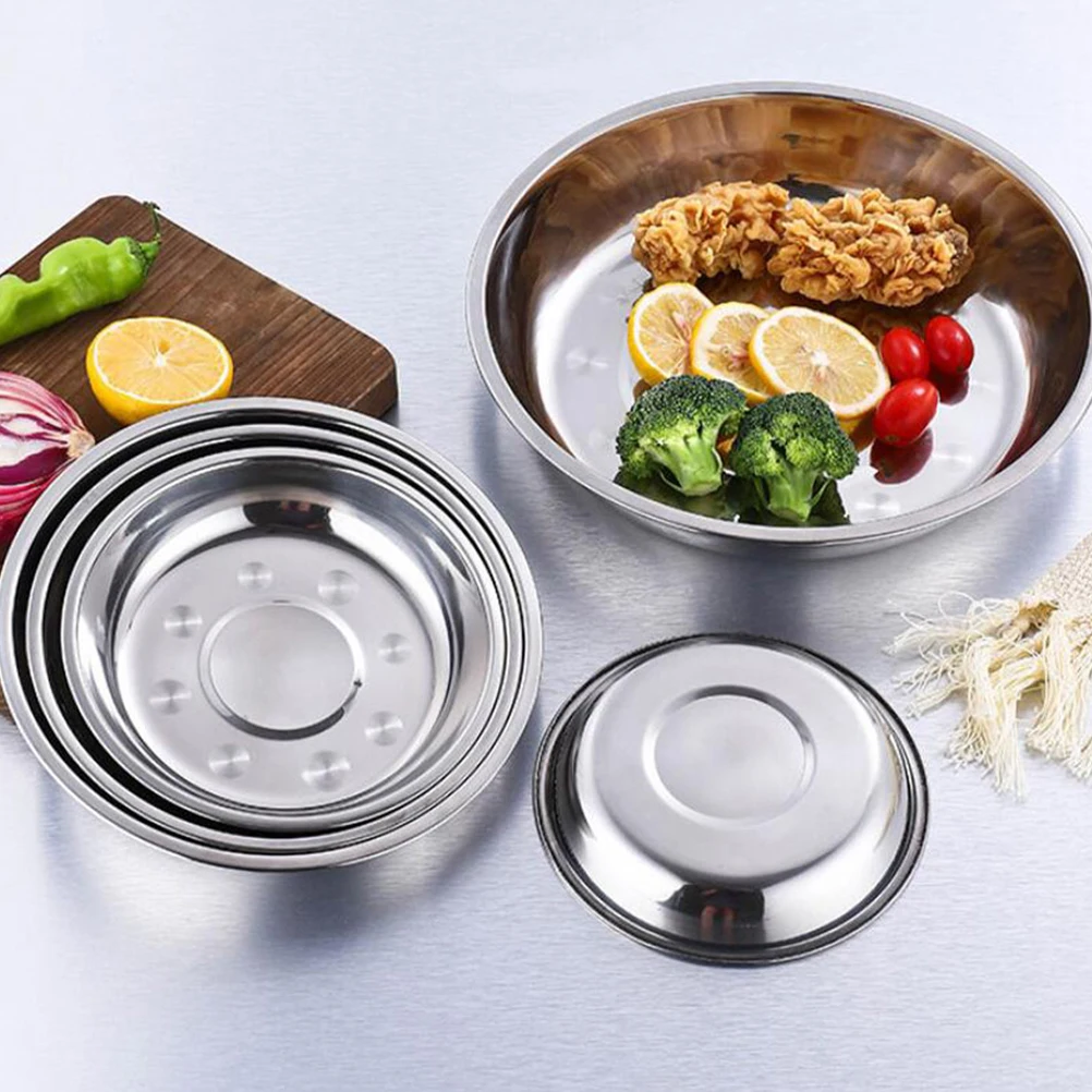 

8pcs Stainless Steel Round Plates 15cm Food Serving Tray Barbecue Dinner Snack Easy Clean Safe Practical Kitchen Barware