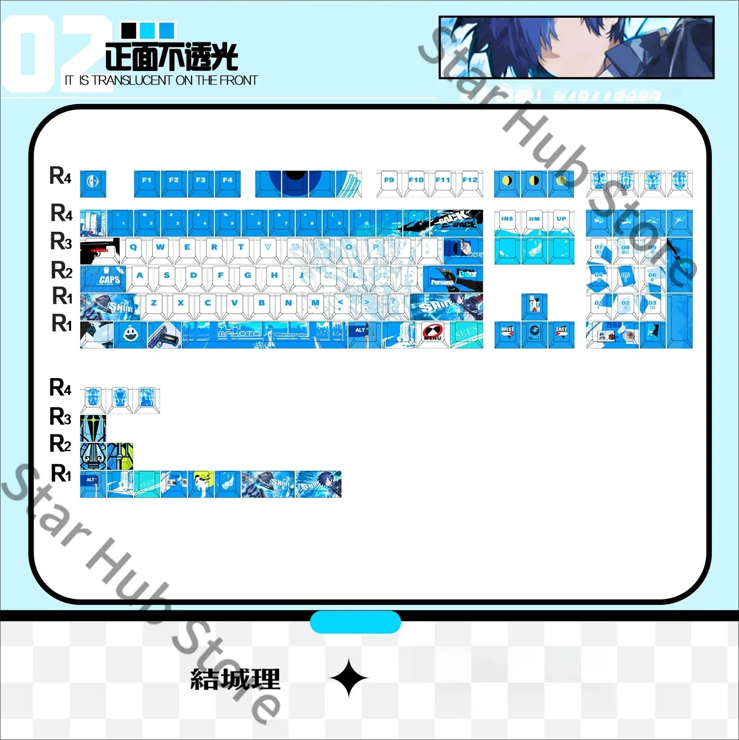 Arknights Makoto Yuki Cosplay Anime PBT Keyboard Cap Kforce Desktop Ornament Keycap Front Light Transmission Game Gifts Cartoon view 5
