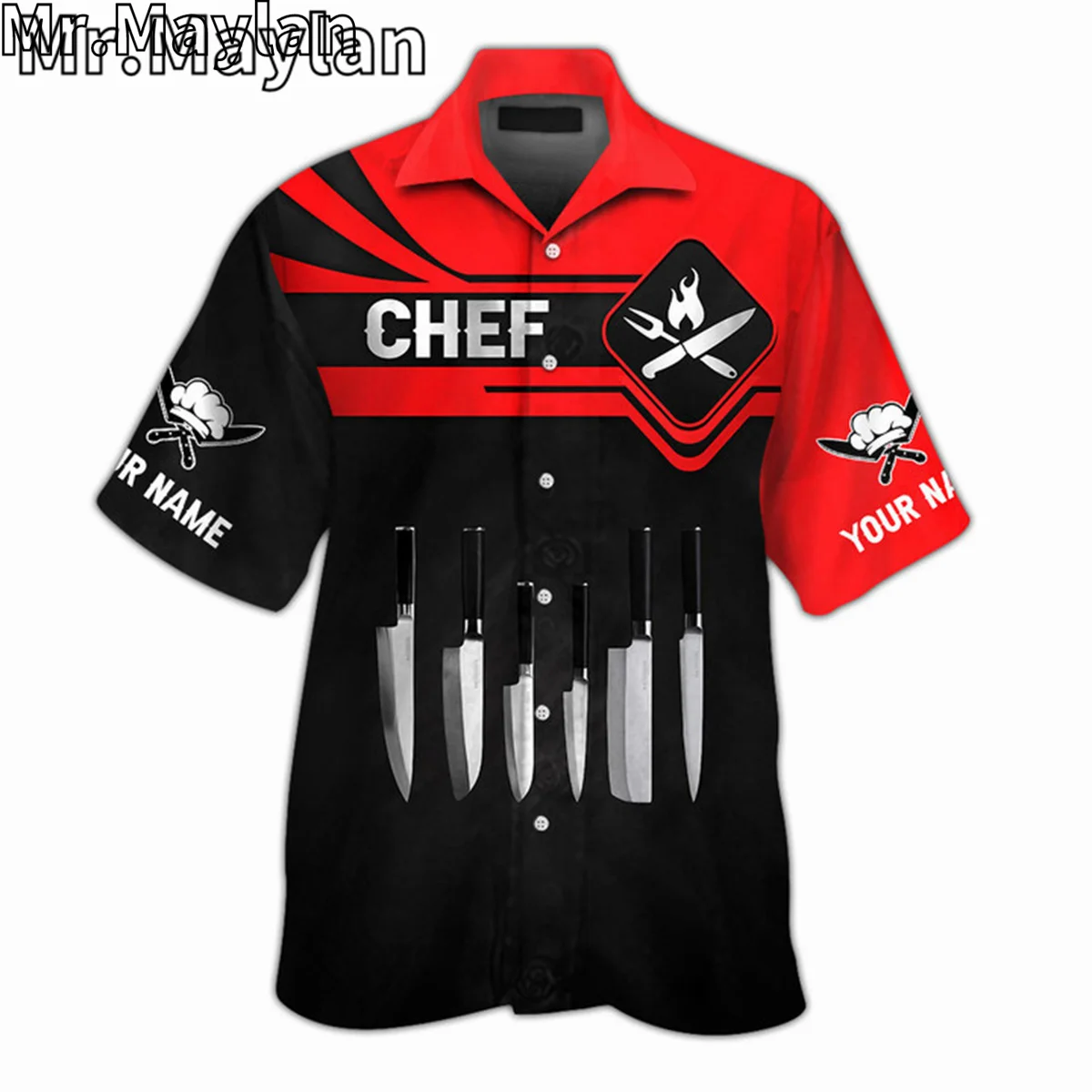 CUSTOM NAME CHEF UNIFORM CHEF KNIVES 3D Hawaii Shirt Men Summer Short Sleeve Tee Men Shirts 2024 Oversized 5XL Chemise Homme -53