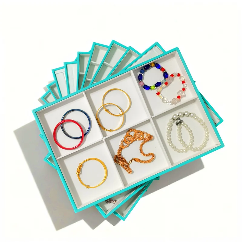 High-end Leather Rings Bracelet Necklace Holder Earrings Pendant Storage Tray Jewelry Organizer Case 35*24Cm