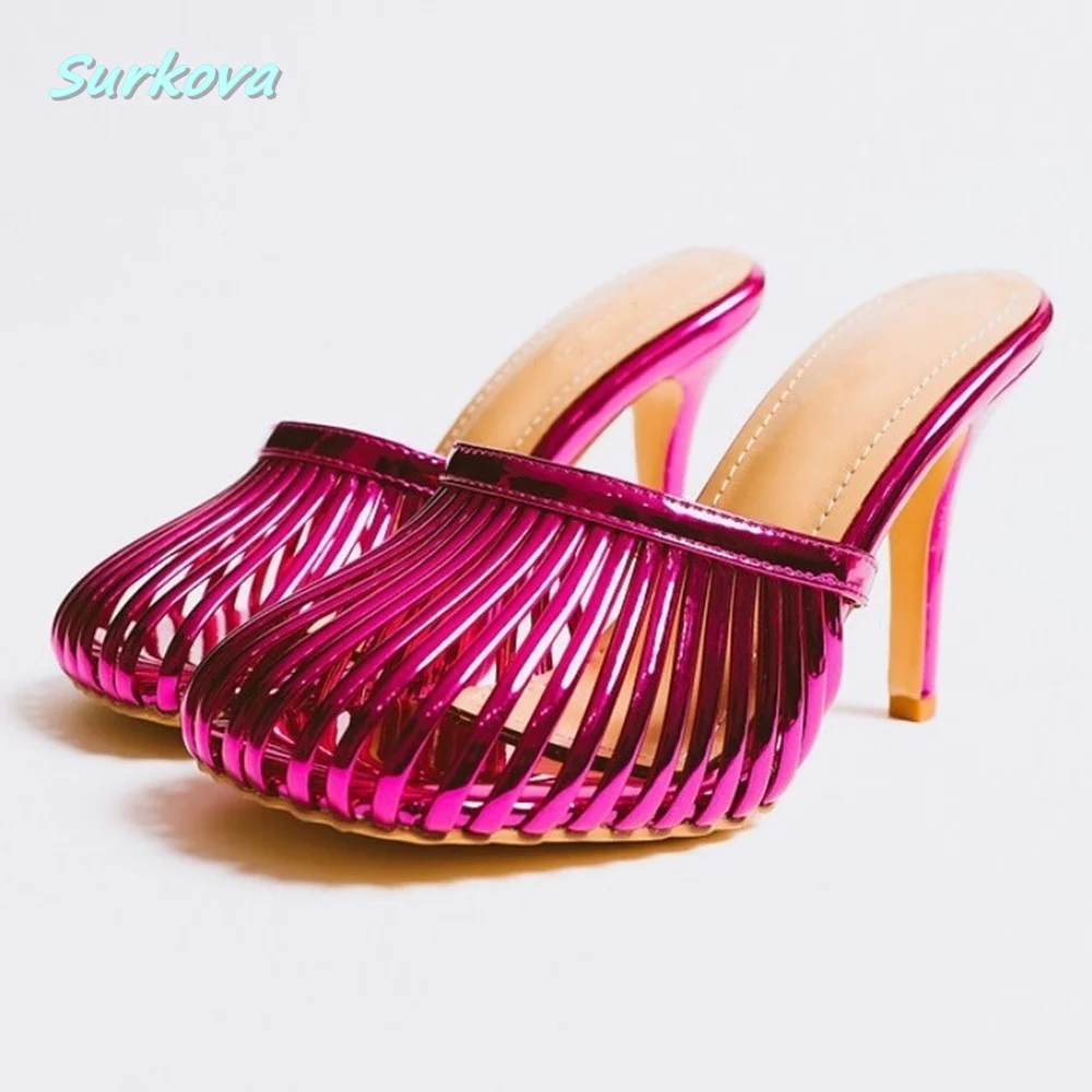 

Rose Red Stiletto Slippers Summer Hottest Round Toe Thin High Heel Sexy Women Shoes Fashion Design Comfortable Outside Lady