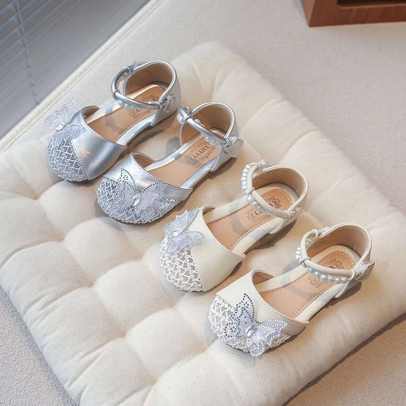 

Girls Half Sandals Children Princess Sandals with Butterfly Pearl Decor Non-slip Soft Sole Kids Summer Beach Shoes Size 23-36