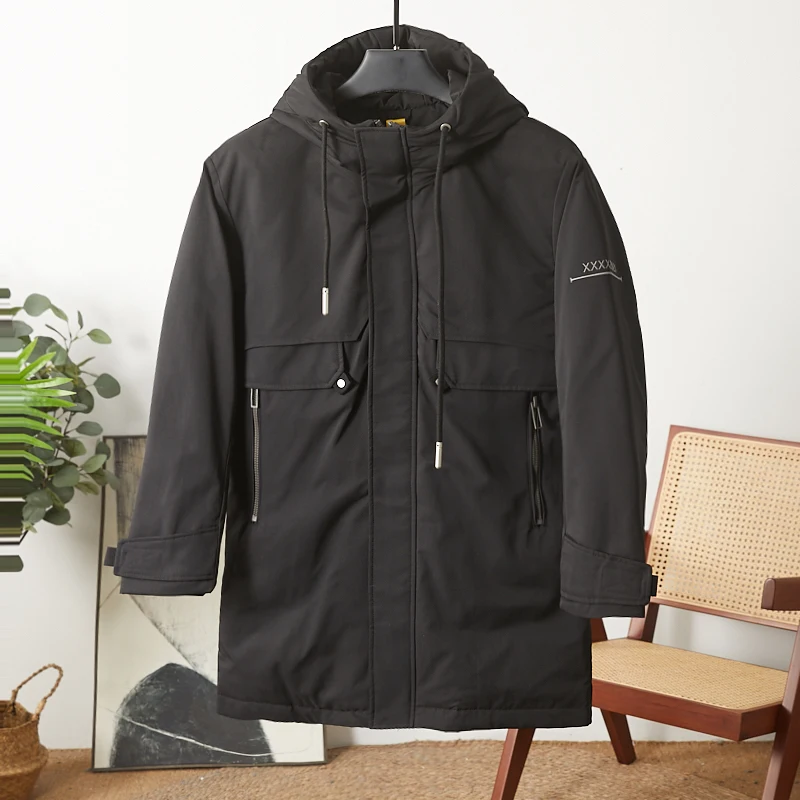 

Men's Mid-Length Hooded down Jaet 90% White Du down Windproof Warm Faion Urban Sle Youth Outerwear