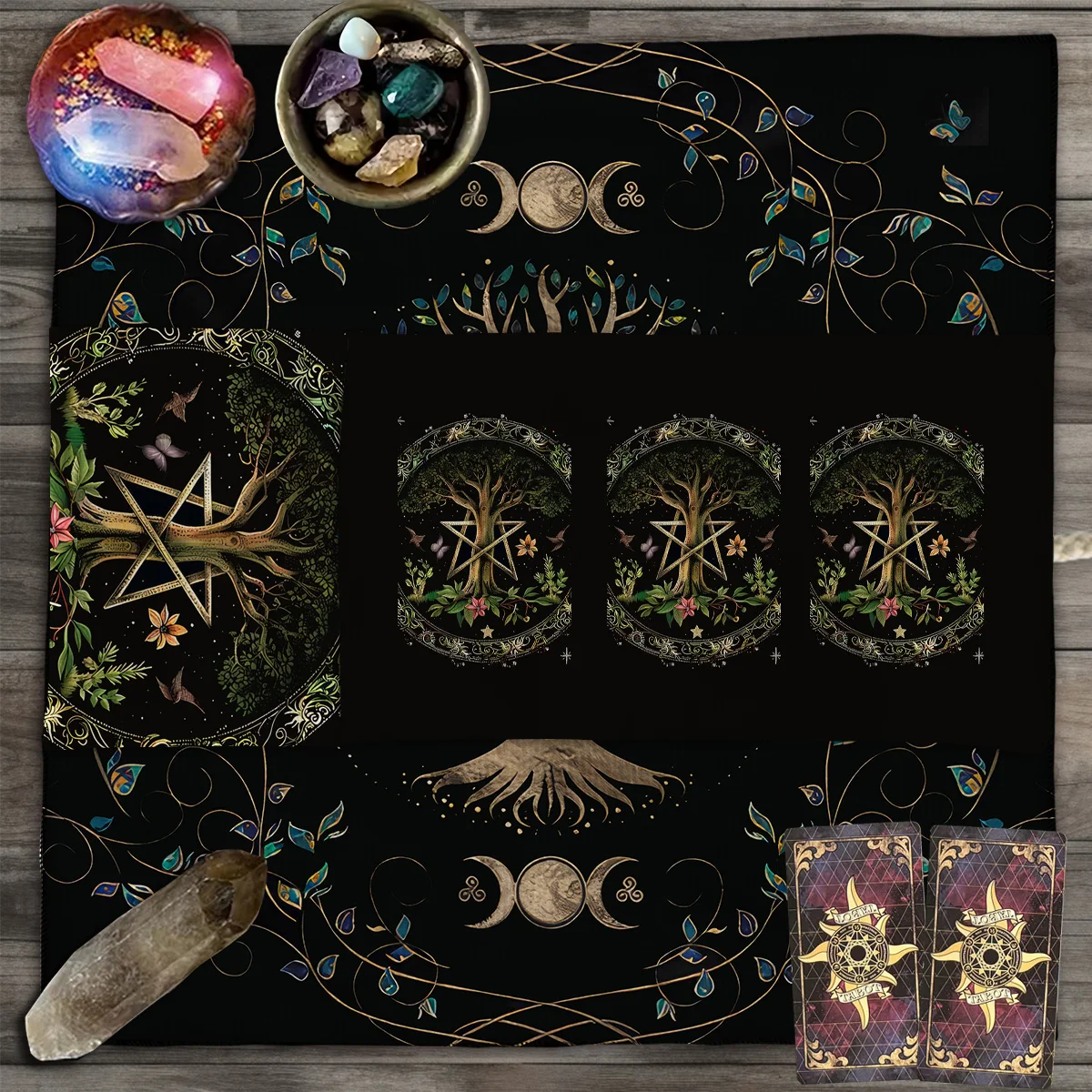 Wahrsagerei-Tasche, schwarzer Baum, Wickeltasche, Blumen- und Vogel-Tarot-Aufbewahrungstasche, Baum-Markise, begleitende Blumen, Vögel, Tarot-Aufbewahrungstasche