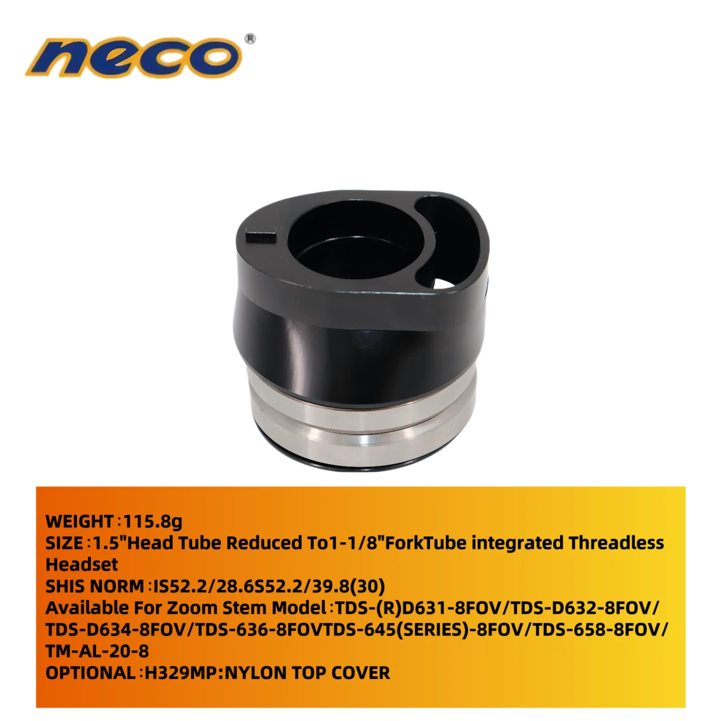 

Велосипедная гарнитура Neco, трубка 1,5 дюйма, без резьбы, подходит для моделей IS52,2/28,6/39,8 (30) с зумом, герметичные подшипники переменного тока, высота стока 15,5 ± 1 мм