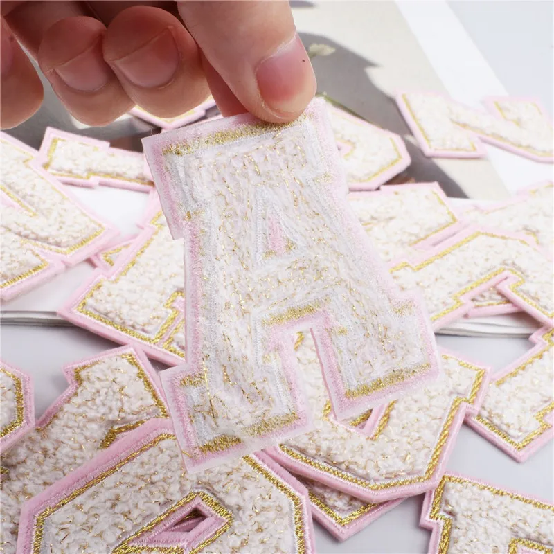 1pc Cream White Patch Glitter Towel Embroidered Number Patches ABCED Initial Sewing Accessories