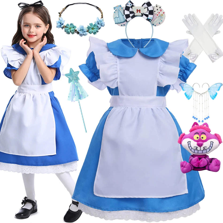 Prium Day Kids Girls Alice Dress Anime Adventures Blue Party Dress Red Queen Dream Child Sissy Maid Lolita Cosplay Costume 3-12T