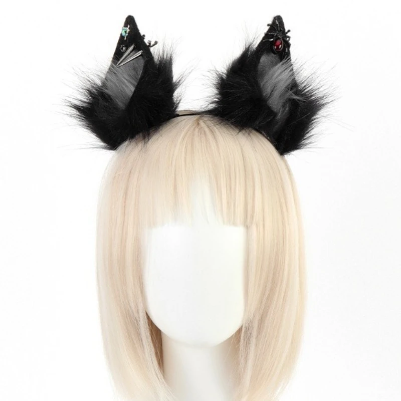 

Аниме моделирование лисьих ушей косплей плюшевая повязка на голову с ушками животных Хэллоуин темный паук кошачьи уши головной убор аксессуар для волос