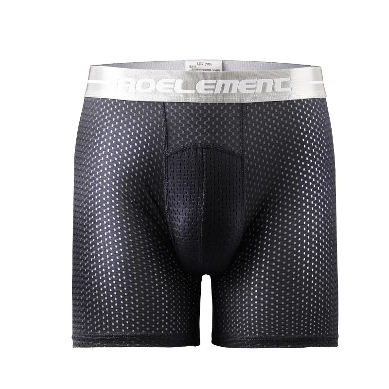 Mens Underwear Mesh Boxers Shorts Homme Ice Silk Panties Man Breathable Pouch Middle Long Leg Underpants Cueca Calzoncillo L-6XL