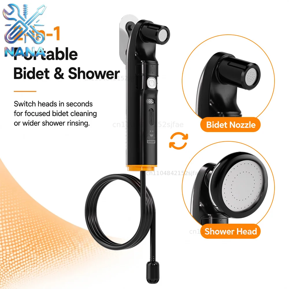 

MintLeaf Electric Portable Bidet, 2-in-1 Shower & Bidet Nozzle, Rechargeable Travel Sprayer with LED Display, Shower for Camping