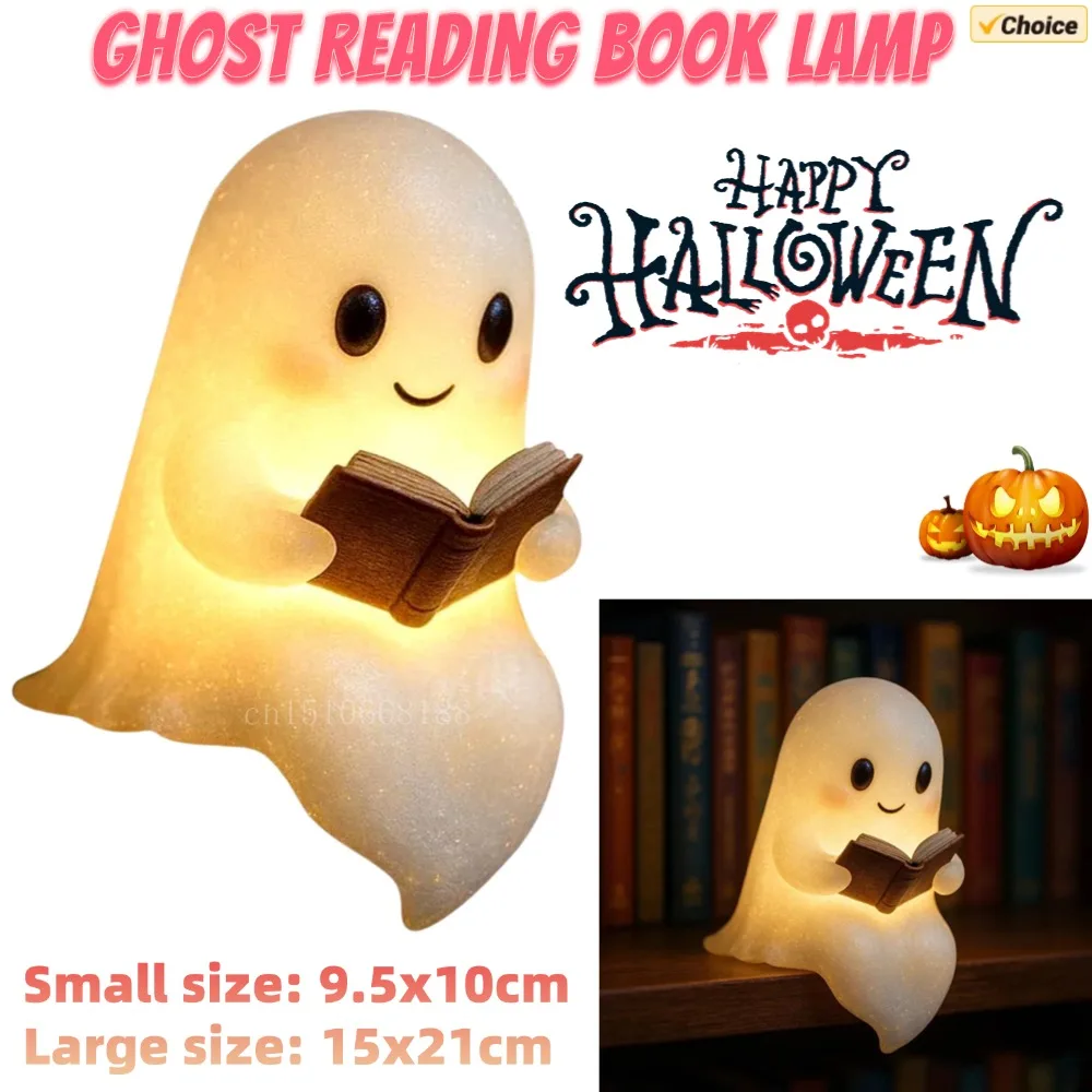 1/2Pcs Cute Ghost Reading Lamp Halloween 3D LED Night Light Spooky Desk Light for Bedroom Study Book Lovers Home Office