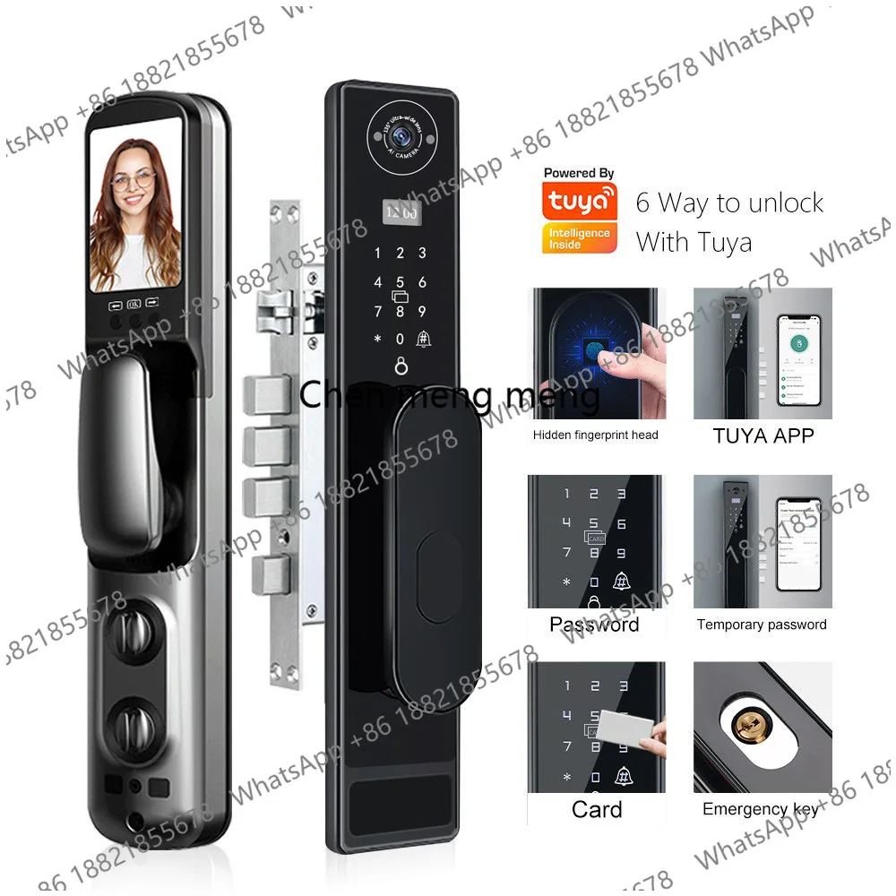 Automatic TUYA Wifi Cat Eye Capture Fingerprint Lock Press Doorbell Visual Intercom Smart Lock Anti-theft Door Lock