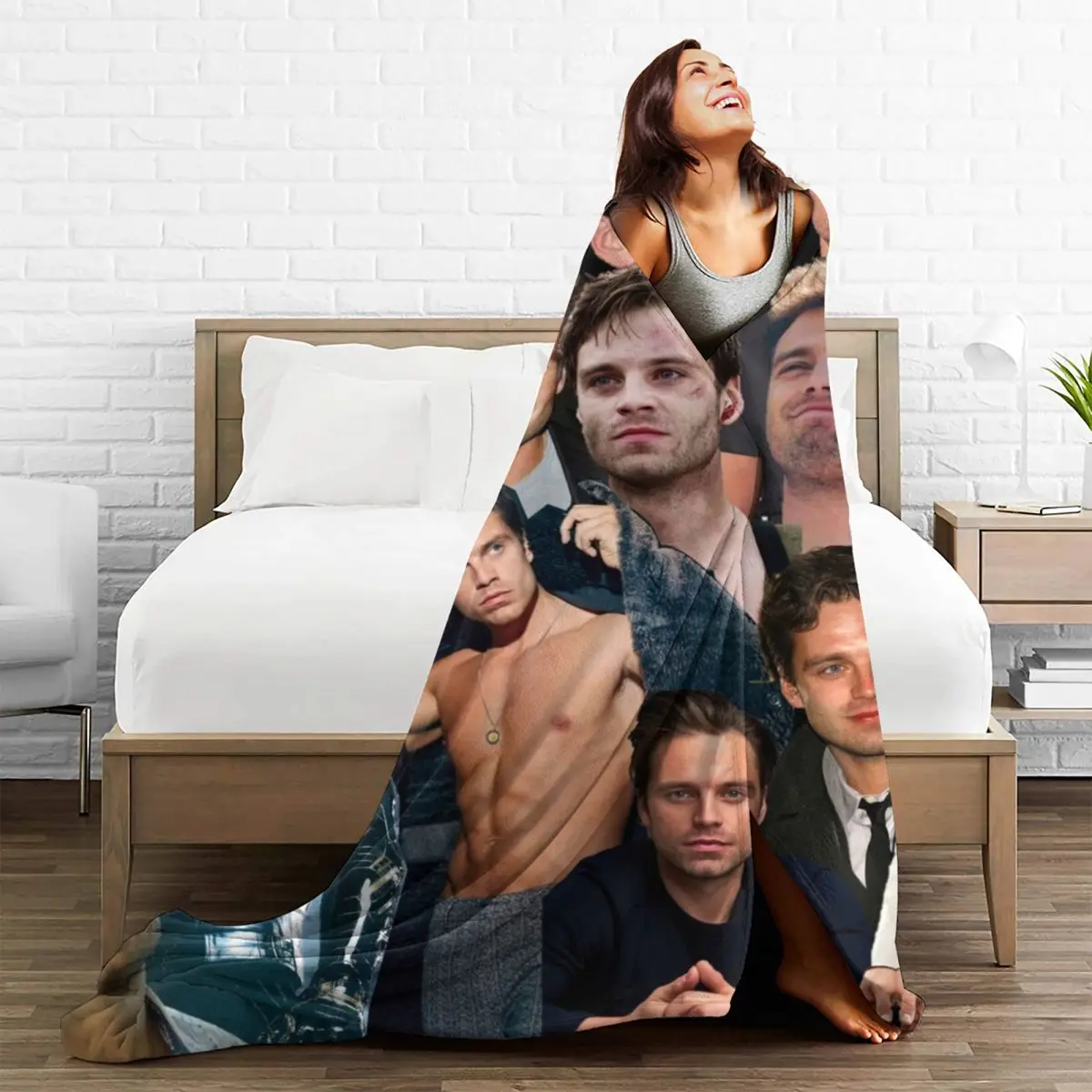 Warm Blanket Camping Sebastian Stan Photo Throw Blanket American Actor Bucky Barnes Flannel Bedspread Chair Funny Sofa Bed Cover