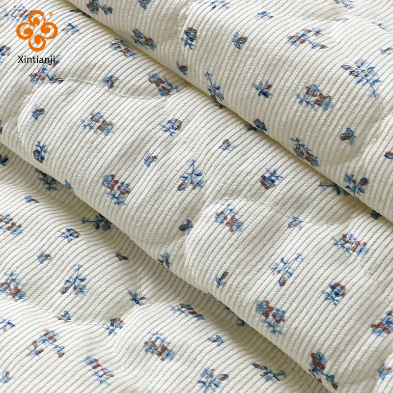1m/1.5m/2m Thick Corduroy Quilted Floral Fabric Small Flower Printed Woven Cloth By The Meter for Sewing Winter Coat Makeup Bag