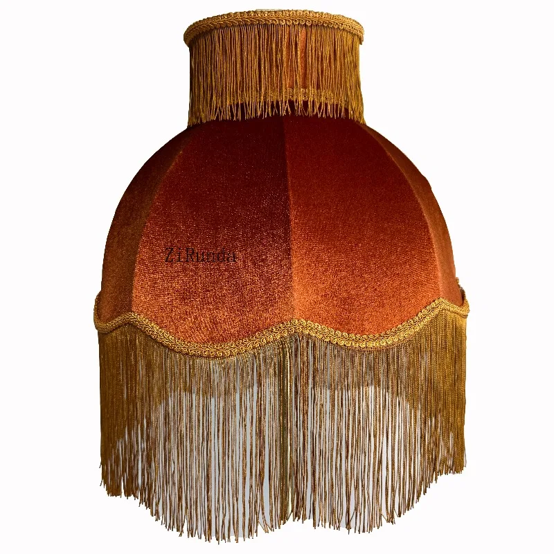 Style lampshade, velvet fabric, with gold tassel, custom size decorative lampshade, suitable for desk lamps and floor lamps