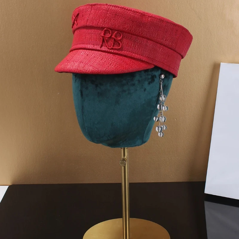 Designer Style Cowboy Letter Straw Newsboy Hats for Women Flat Militray Casual Visor Blue Baker Boy Sun Cap Boinas Para Mujer