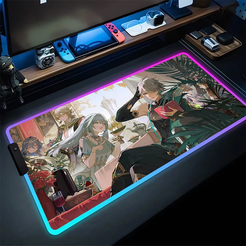 RGB Mouse Pad Alhaitham G-Genshin Impact Non-Slip Rubber Edge locking mousepads Game play mats notebook computer Home Decor