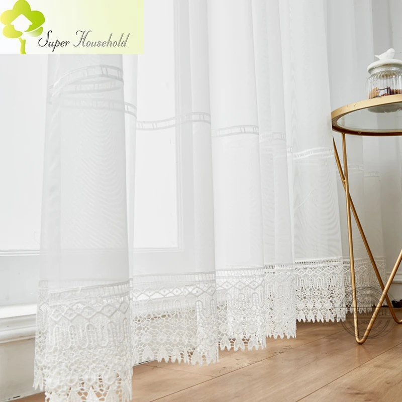 White Lace Tulle Curtains for Bedroom Living Room Modern Embroidery Sheer in Kitchen Window Treatments Hotel Decoration Custom