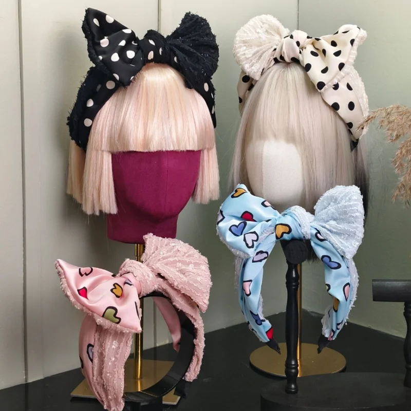 

Korean 3D Exaggerated Large Bow Hair Hoop Headband High Skull Wide Heart Dot Print Headband Hairbands Hair Clips Accessories