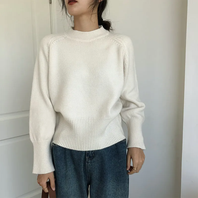 Vintage Fall Winter Short Knitted Sweater Women O-neck Korean Casual Crop Tops Loose Elegant Soft Knitwear Jumper Warm Pullover