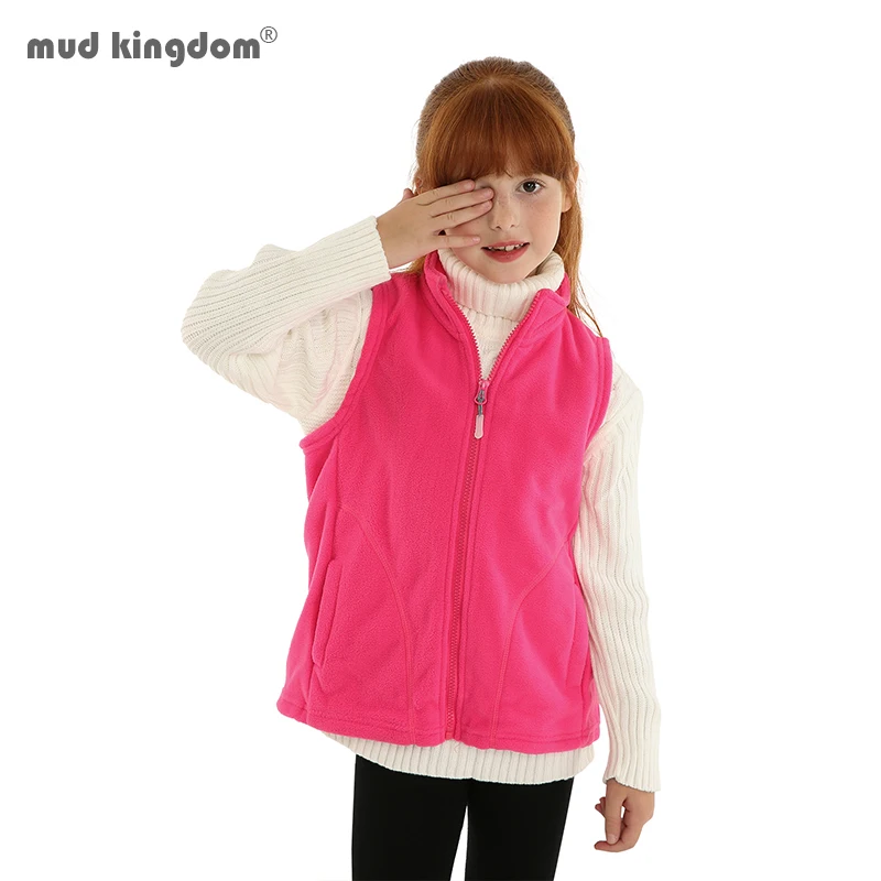 Mudkingdom Cute Girls Boys Fleece Vest Lightweight Full Zipper Sleeveless Jacket Kids Clothes Solid Toddler Coat Autumn Winter