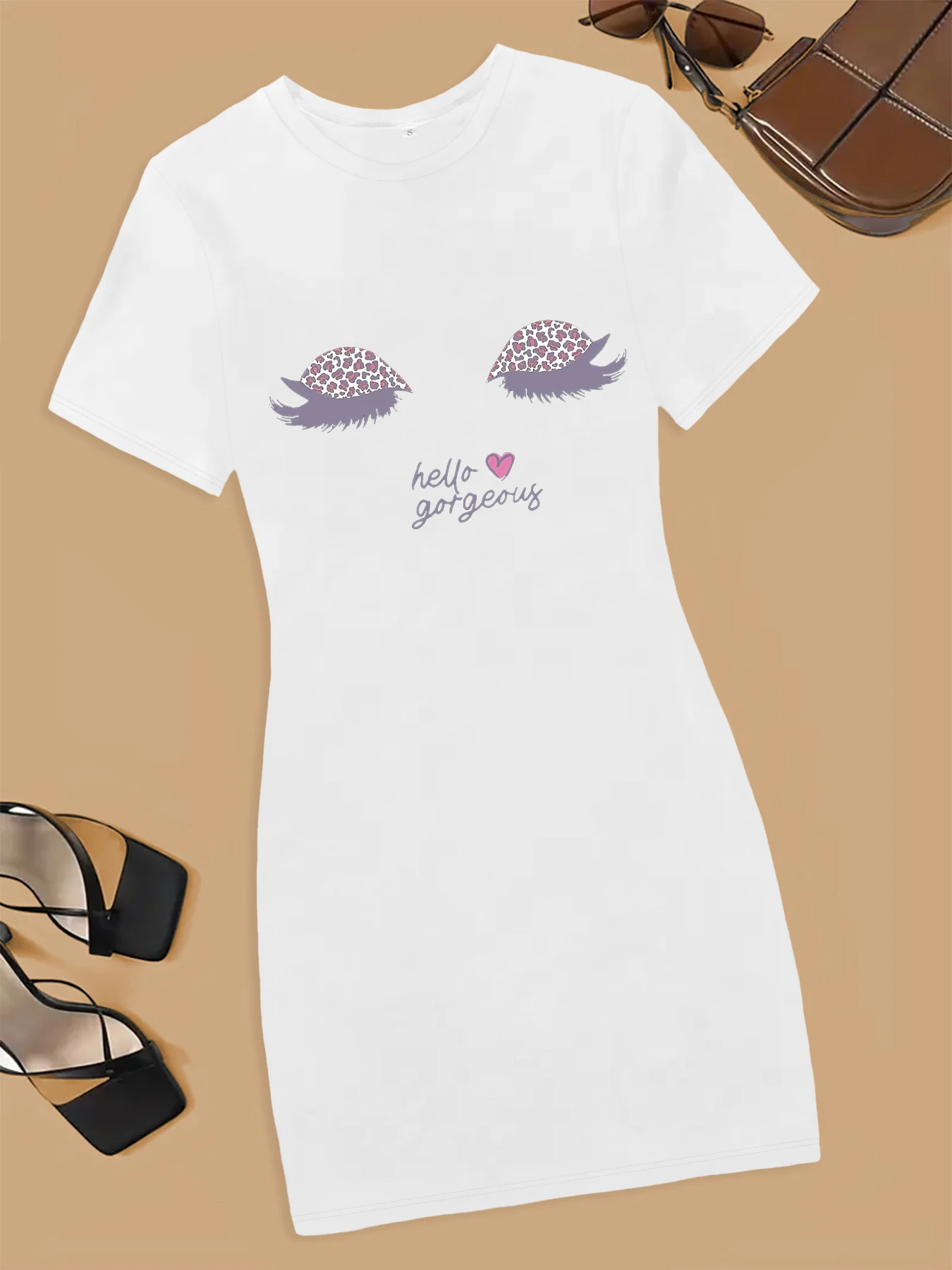 Cute Eyes Leopard Graphic Print T shirt abito corto moda donna comodi abiti Sexy Slim 2024 nuova estate