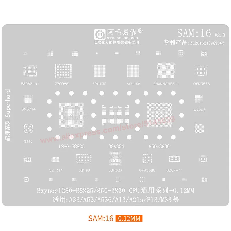 BGA Reballing Schablone für Samsung A33 A53 A536 A13 A21s F13 M33 Exynos1280-E8825 E850-3830 CPU Neu pflanzung Zinns amen Perlen Schablone