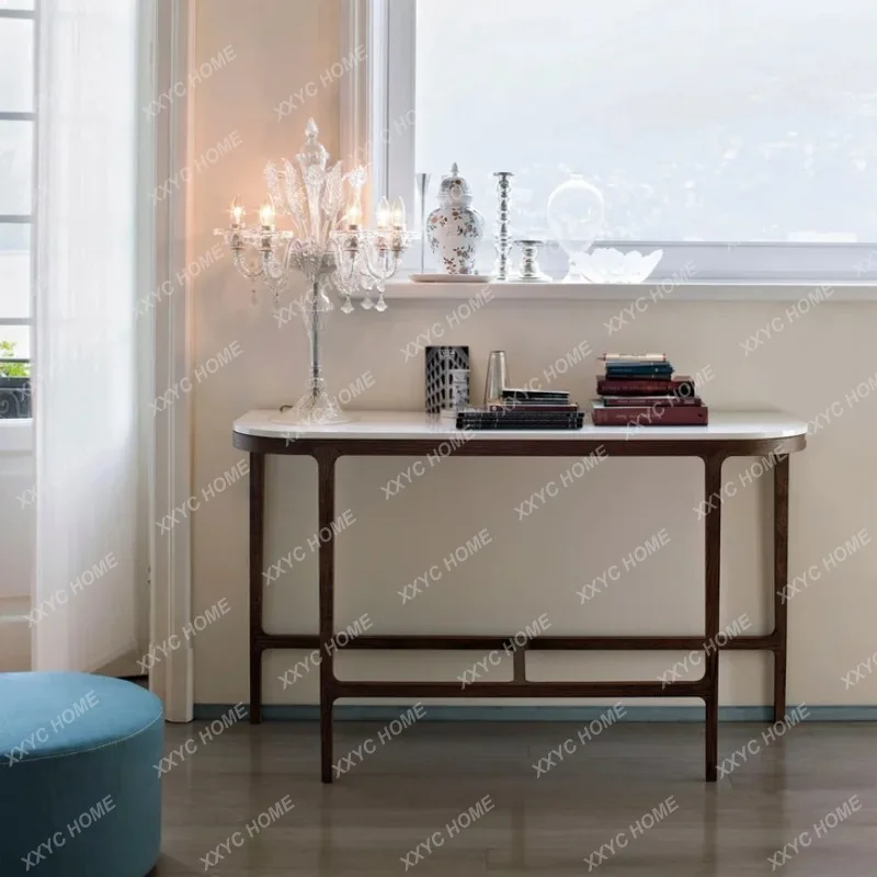 Minimalist solid wood entrance table, natural marble entrance table, entrance hall decorative strip case, luxury stone strip