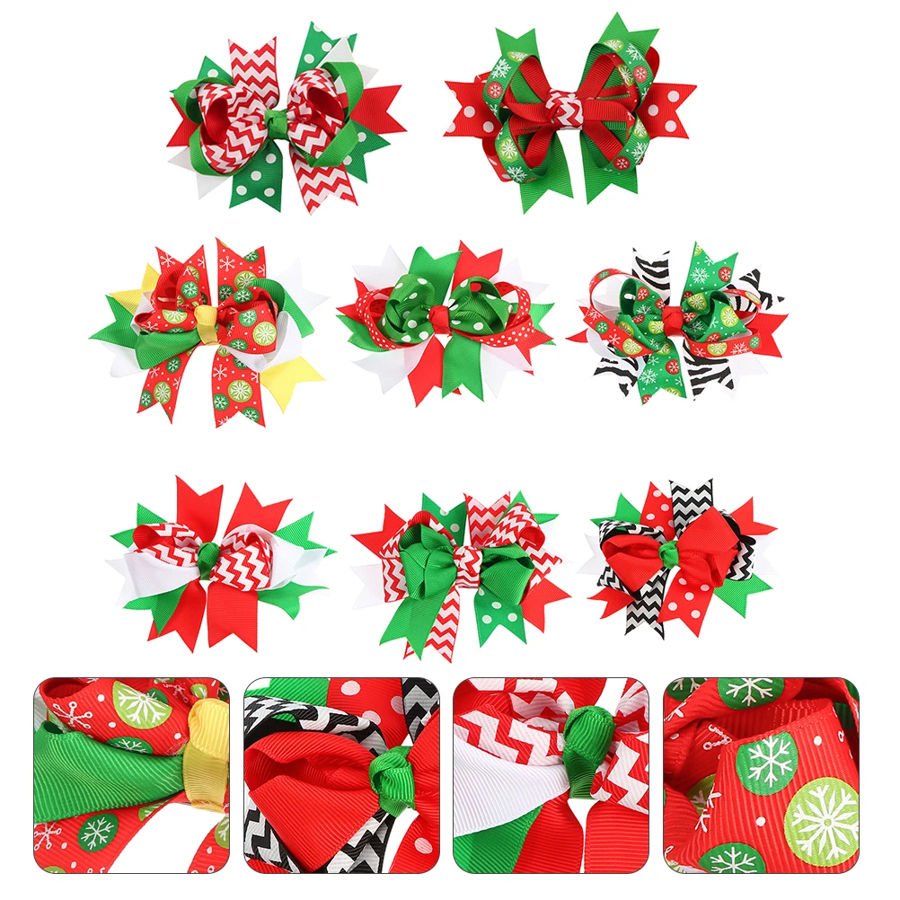 

8pcs Christmas Hair Clips Large Decorative Bow Hairpin for Girls Baby Durable Accessories Holiday Party Hair Bows