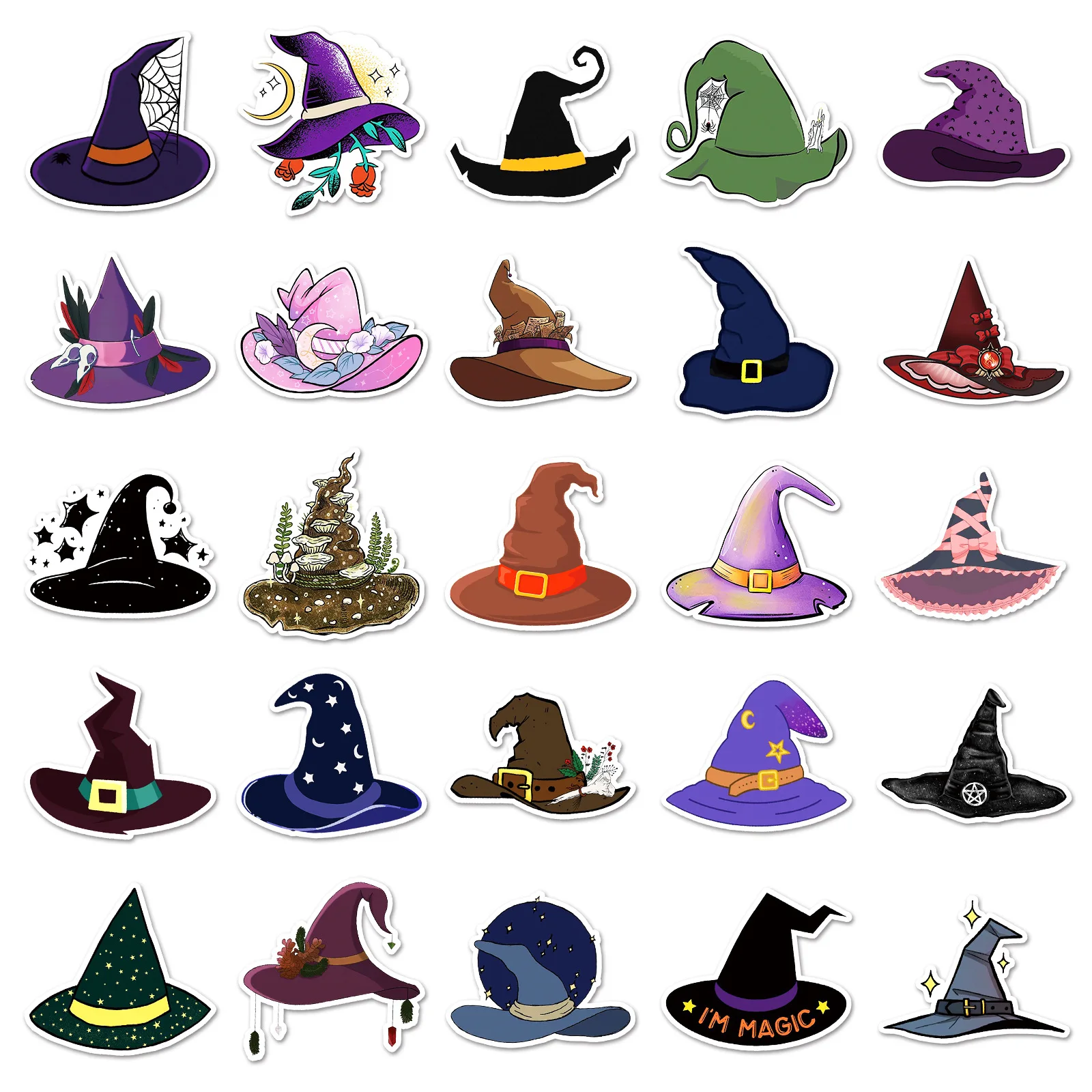 10/50PCS  Cute Cartoon Magic Witch Hat Graffiti Stickers Laptop Guitar Phone Cup Waterproof Graffiti Decals Fun for Kid Gift