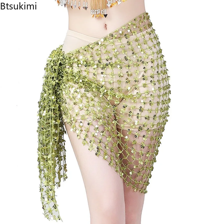 ใหม่ Hollow Out Belly Dance ผ้าพันคอสะโพกผ้าพันคอผู้หญิงเต้นรําเลื่อมคําละตินผ้าพันคอสะโพกเซ็กซี่ Belly Dance เข็มขัดกระโปรง 12 สี