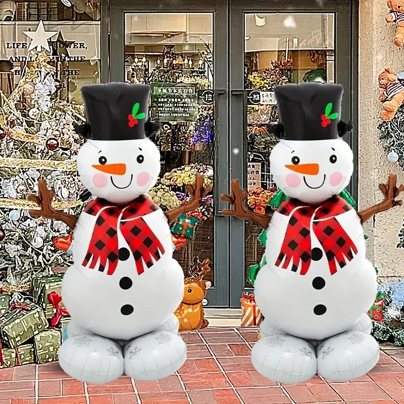 قطعتان من بالون رجل الثلج لعيد الميلاد الاحتفالي، رقائق ثابتة قابلة للنفخ، مثالية لمركز العطلة أو ديكور المنزل، زينة عيد الميلاد