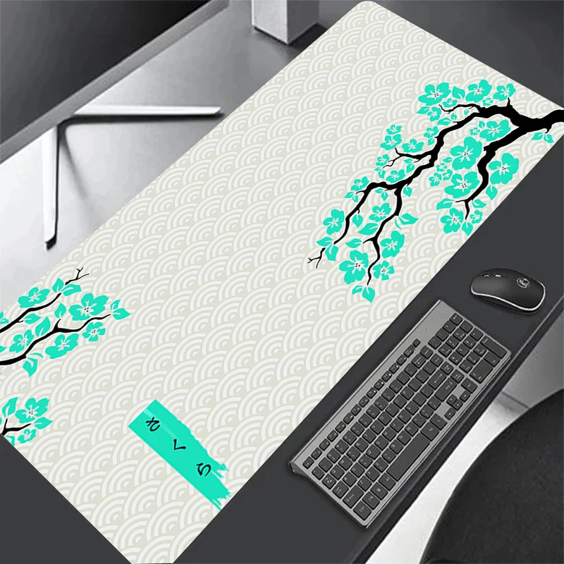 Blue and White Sakura Desk Mat Xxl Gamer Mouse Pad Office Pc Accessory Desk Pads Computer Keyboard Large Mousepad With lock edge