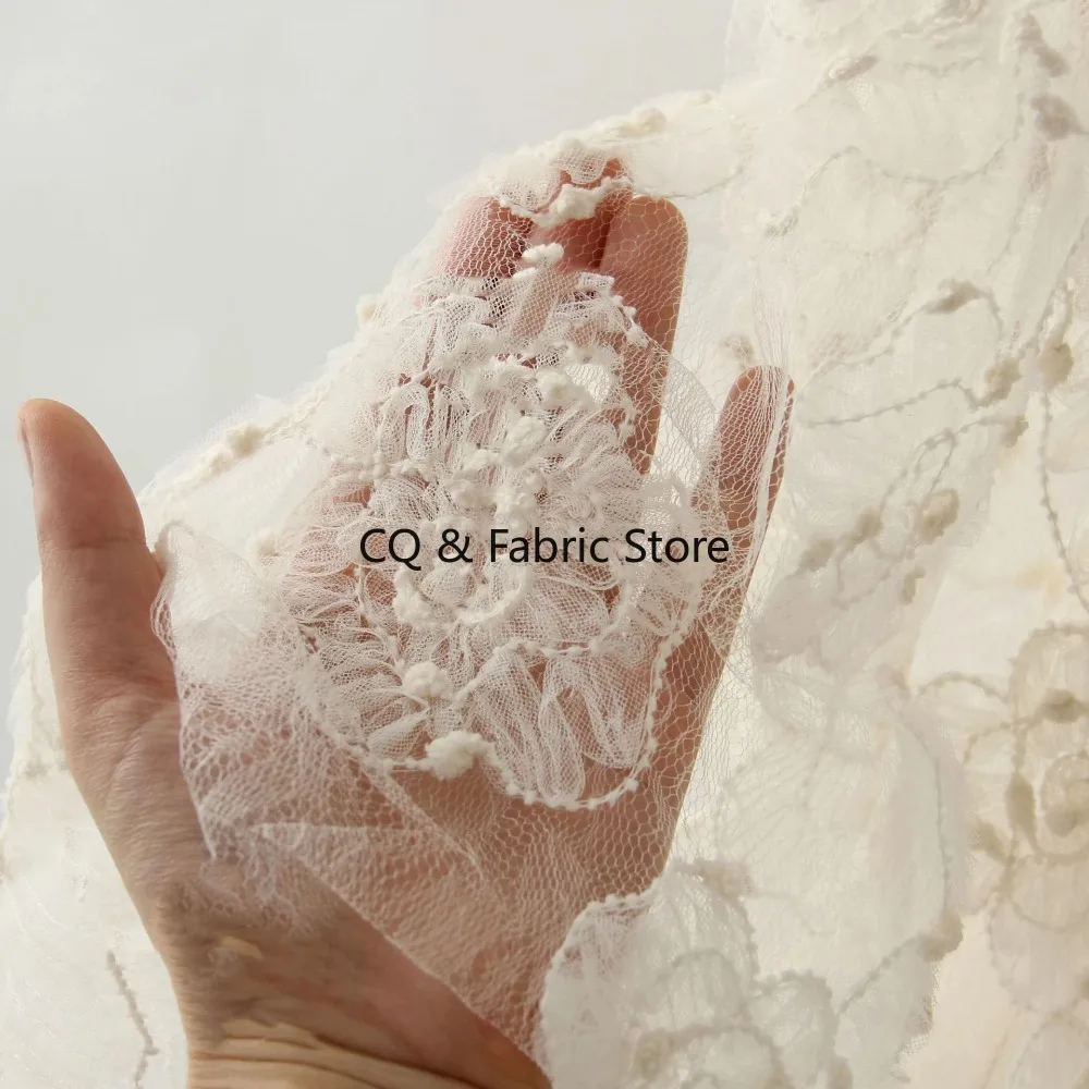 

Beautiful 3D Flower Mesh Embroidered Fabric Irregular Layered Floral Wedding Dress Sewing Designer Fabric By Half Yard