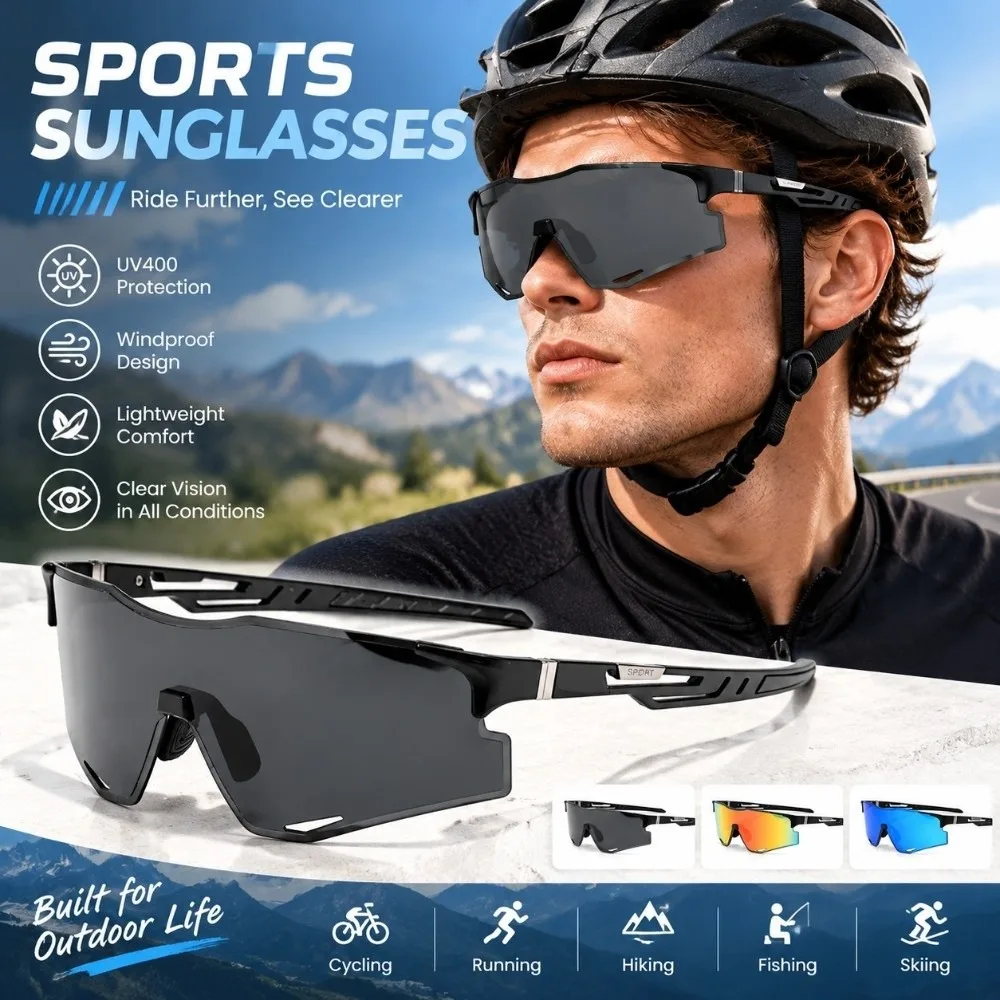 PC Lens Sports Cycling Sunglasses Dustproof Design Unisex UV Protection Glasses Goggles Lightweight Frame Windproof Eyewear