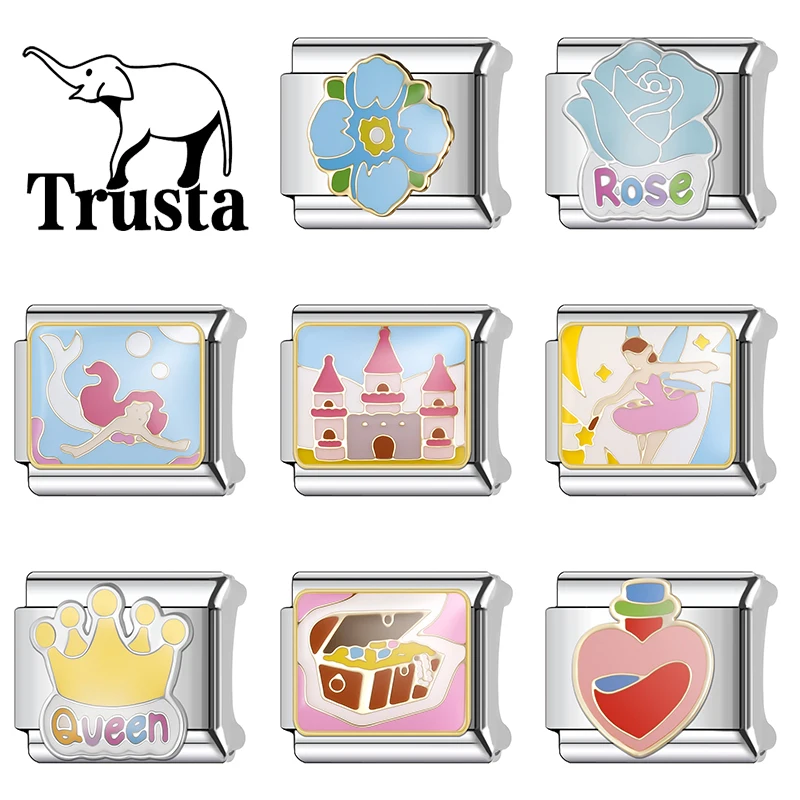 Trusta Princess Castle Treasure Cartoon Pattern Italian charm bracelet  Fit 9mm Removable Accessories for Women DIY New N766