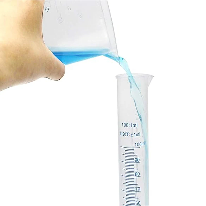 Clear plastic graduated measuring cup, textbook science laboratory beaker scale, capacity 10/25/50/100/150/250/500/1000ml