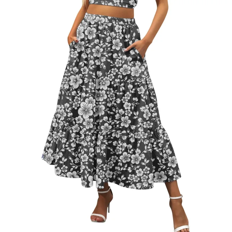 Personalized Women's Casual Floral Print A-line Skirt Temperament Commuting Female Clothing Summer New 2024 Women Fashion Skirts