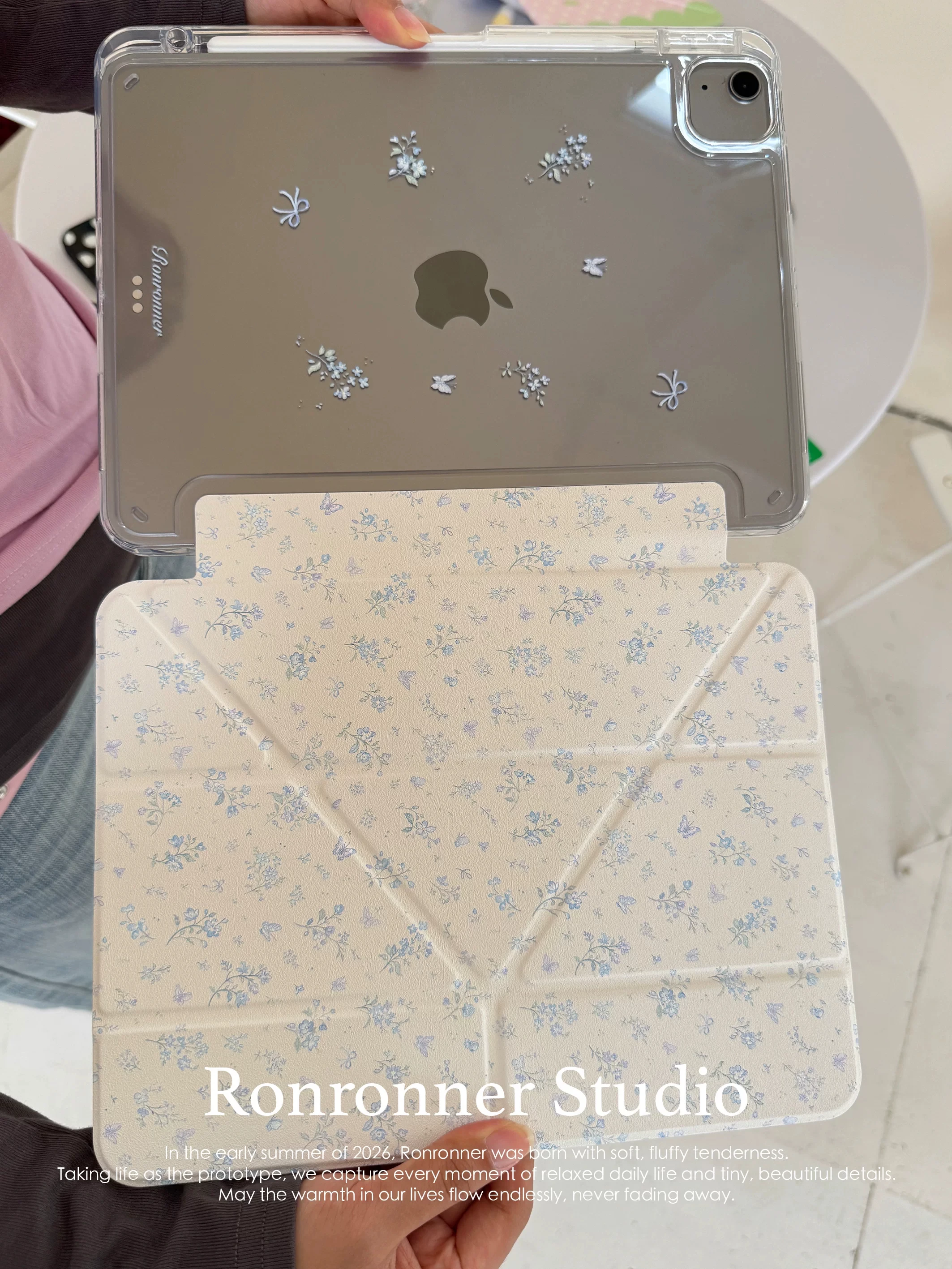 Korean Ins Blue White Floral Tablet Cover For iPad Pro 13 11th M5 M4 12.9 A16 10 8 7 9th 10th Air 11 M2 M3 Mini Y2K Tablet Case