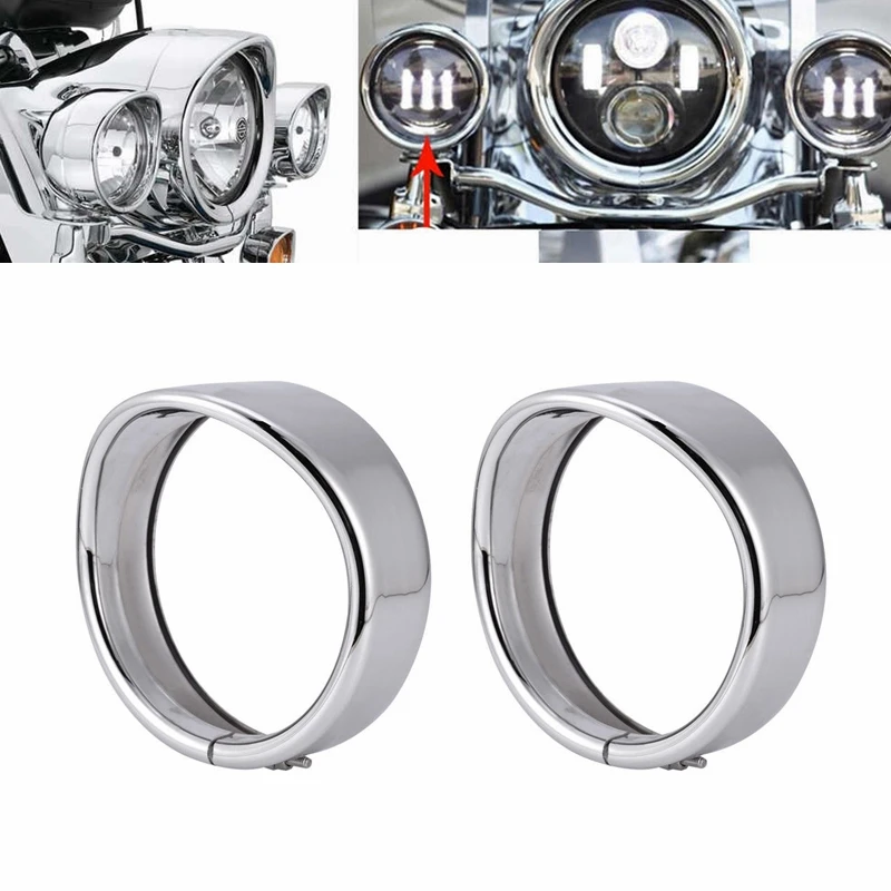 Motorcycle 7\'\' Headlight Visor Style Trim Ring + 4.5\'\' Auxiliary Fog Light Ring Chrome For Harley Touring Road King Dyna Softail