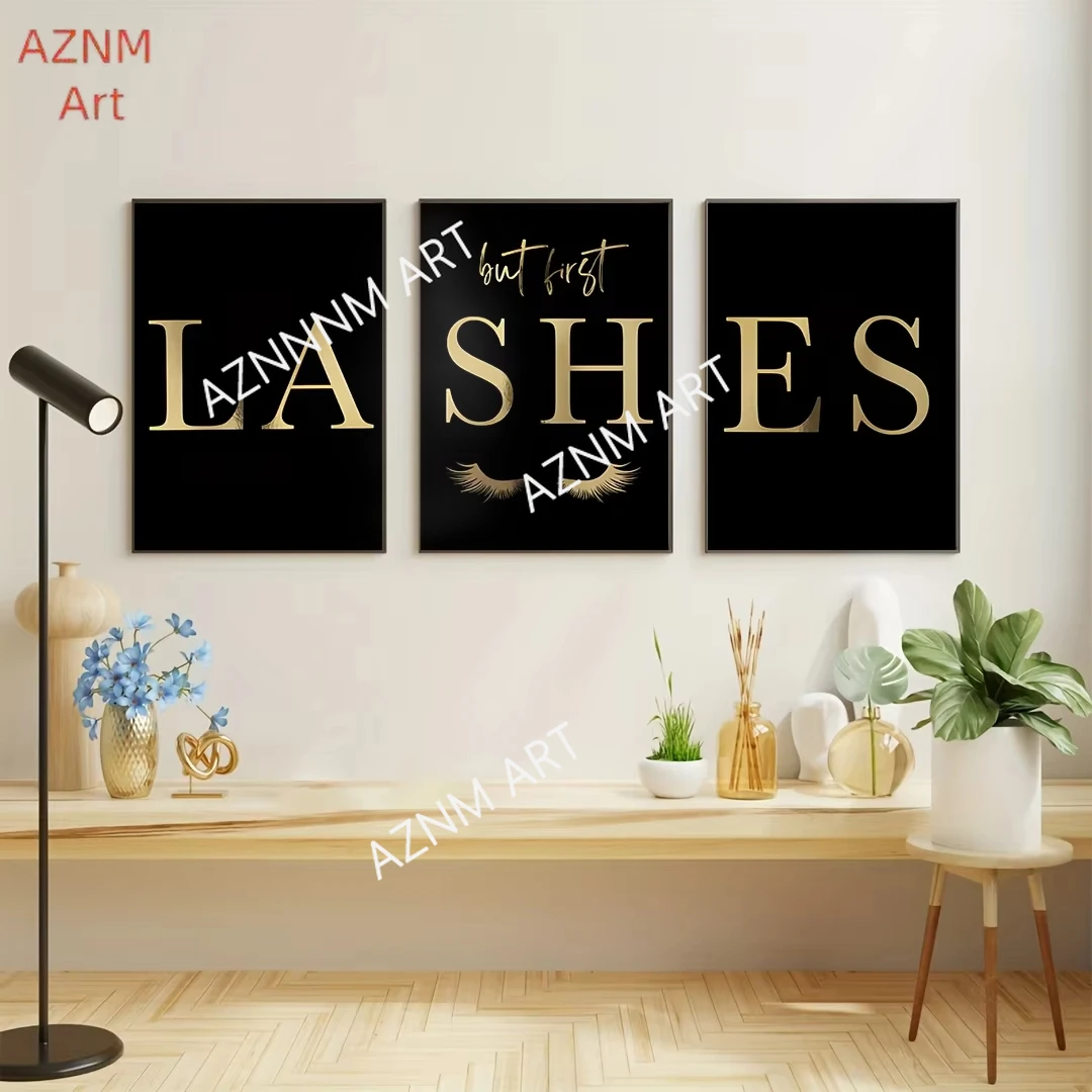 1/3PCS Dark Leinwand Druck Wand Kunst Wimpern Verlängerung Wand Kunst Goldene Wimpern Kunstwerk Für Schönheit Salon Lash studio Wohnzimmer