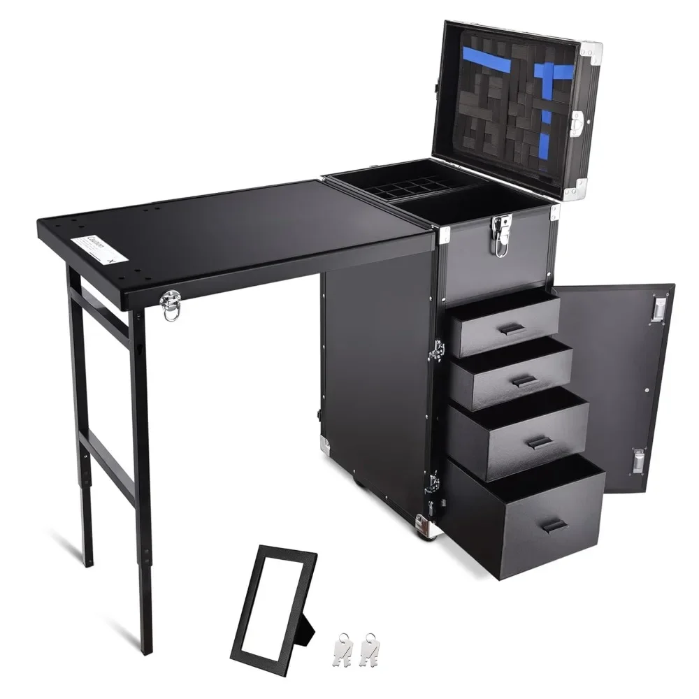 Rolling Manicure Table Foldable Nail Table Makeup Train Case Tattoo Station Portable Nail Desk Workstation