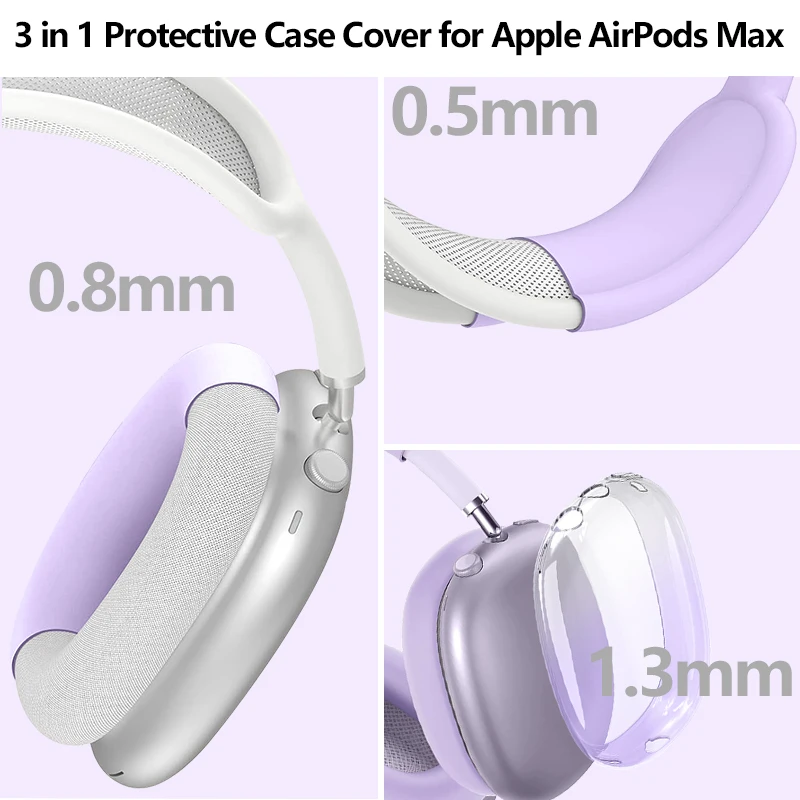 حافظة حماية ناعمة 3 في 1 شفافة متدرجة اللون لأجهزة Apple Airpods Max وسادة الأذن أكواب غطاء عقال مضاد للخدش 2024 2020